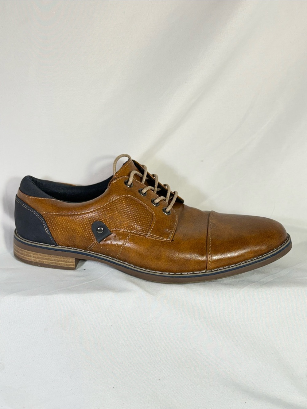Reaction Men's Brown Justin 9.5 Faux Leather Lace-Up Oxford Shoes